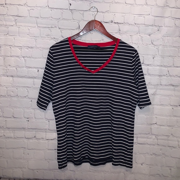 Tommy Hilfiger Tops - Tommy Hilfiger Red, Black & White Striped Shirt XL